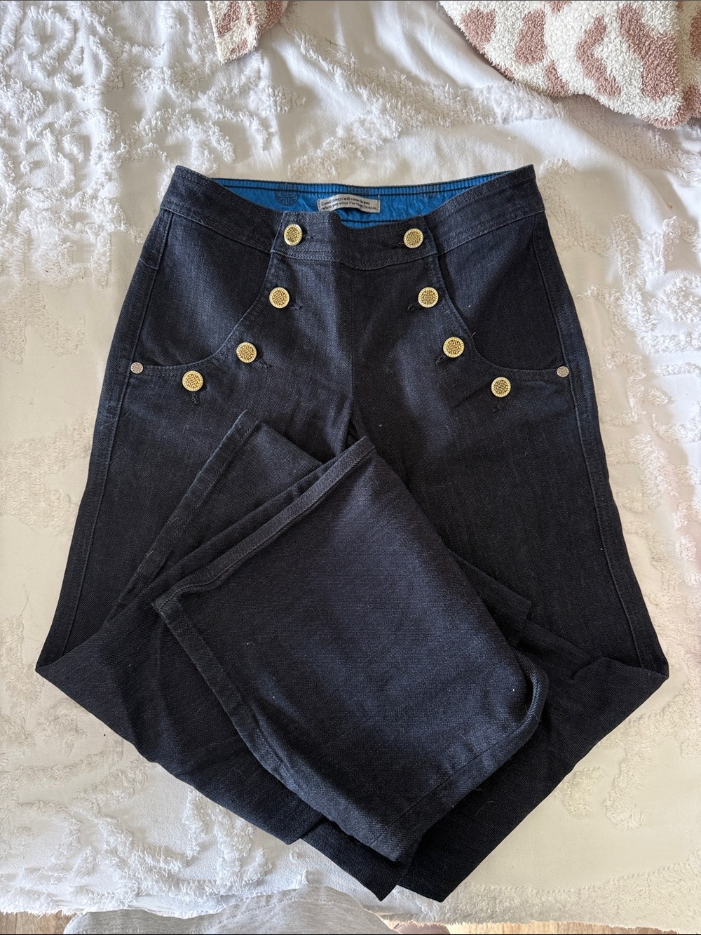 Fortune High-Waist Sailor Button Pants Dark Denim